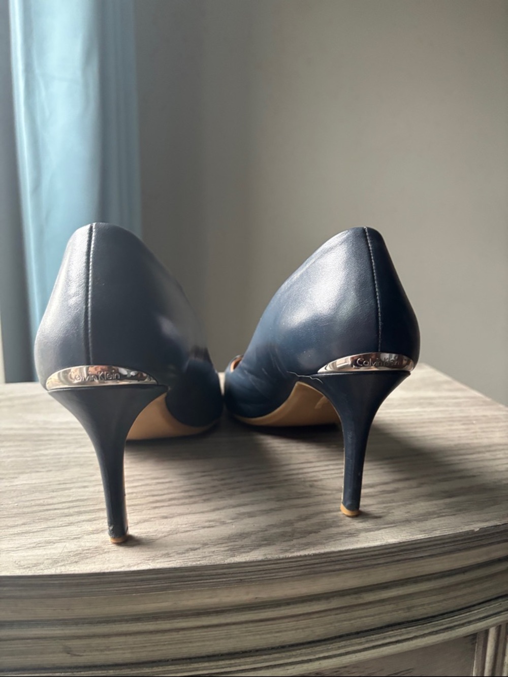 Calvin Klein Navy Pointed-Toe Leather Pumps - Picture 5 of 7
